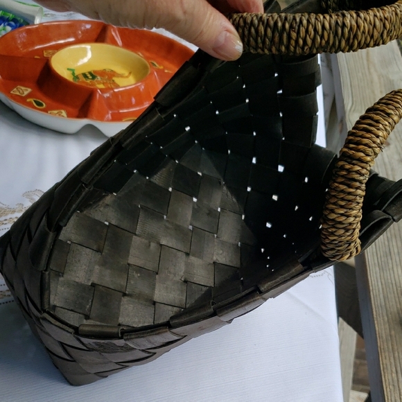 Vintage Woven Shopper Basket Bag 11 X 11 X 5